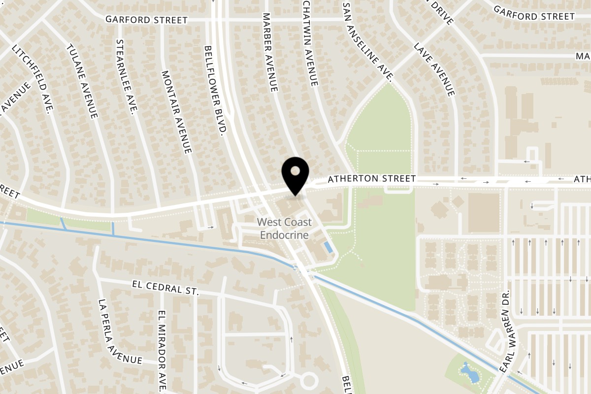 Map showing the location of Great Mex Grill Long Beach on 5530 E Atherton St in Long Beach